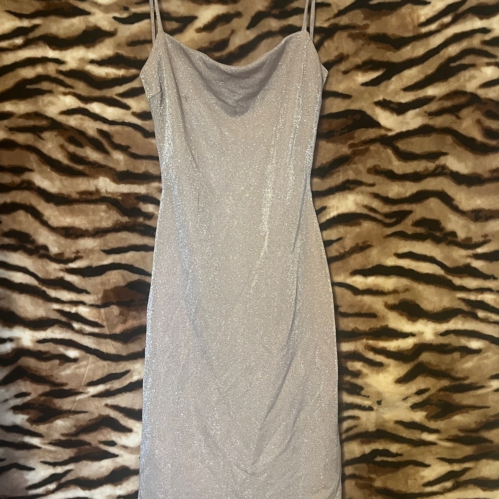 Natural Sparkle Slip Dress with Cowl Neck